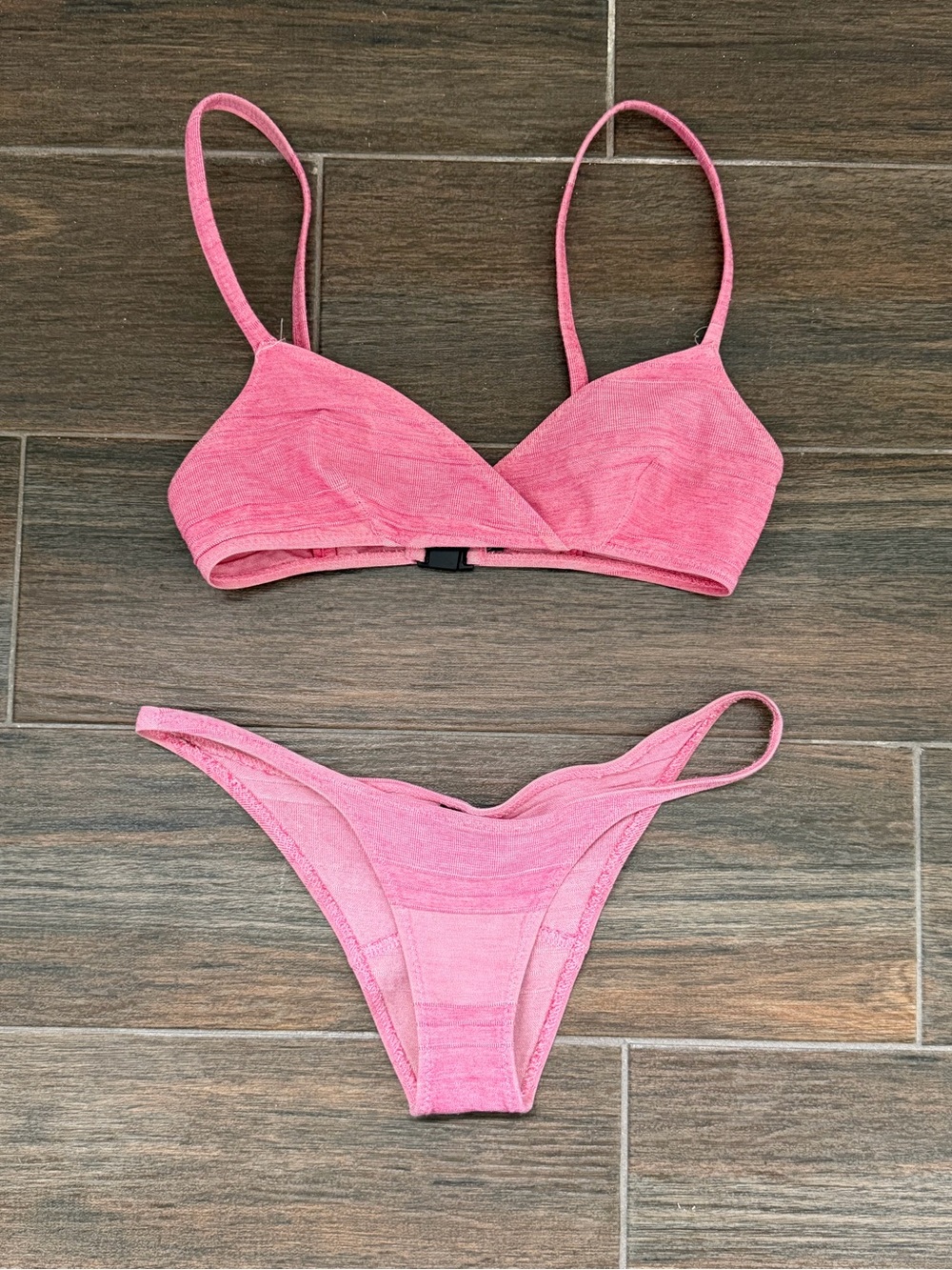 Lisa Marie Fernandez Pink Two-Piece Ribbed Bikini Set. Perfect for petite women.